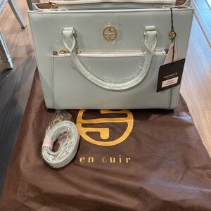 Segolene Paris En Cuir Leather Purse - Sky Blue satchel crossbody handbag